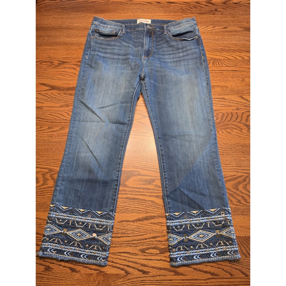 Sundance Driftwood Colette Cropped Denim Jeans Womens 33 Boho Embroidered Cuffs